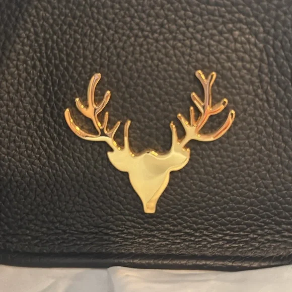 Taxidermy 💯 original Black Crossbody Bag with Gold Deer Logo - Picture 3 of 6